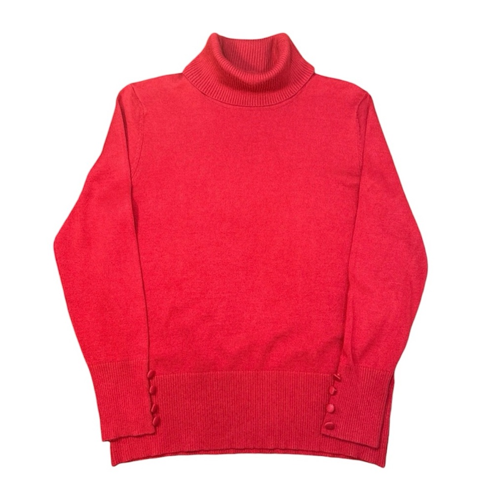 Retrology Rayon Turtleneck Sweater Covered Buttons At Cuff Cherry Red